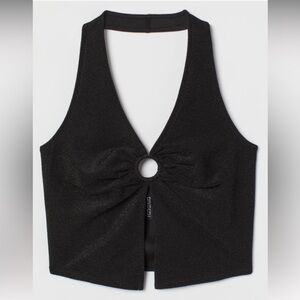 H&M Divided black shimmer halter neck o ring crop top